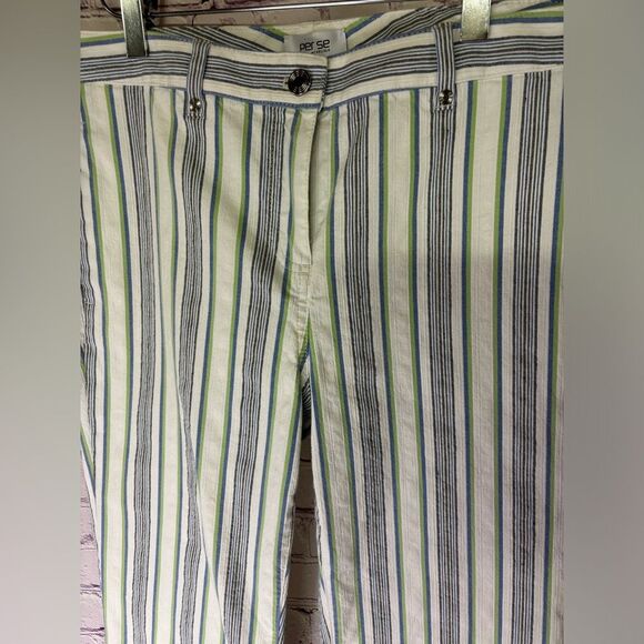 Per Se Crop Low Waist 70s Cotton Linen Blend Striped Giselle Jeans Size 8 - Picture 2 of 11